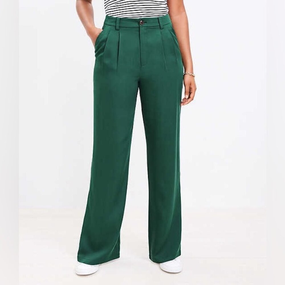 Loft Emory Wide Leg Trousers Green 10 NWT